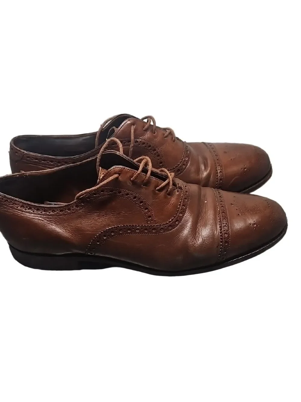 Barker Black Bespoke Wingtip Oxfords Brown Leather Handmade England Size 10.5